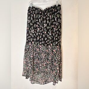 Westport Floral High-Low Skirt in Black and Pink Size Large